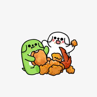 卡通开心吃炸鸡块的小狗素材免抠