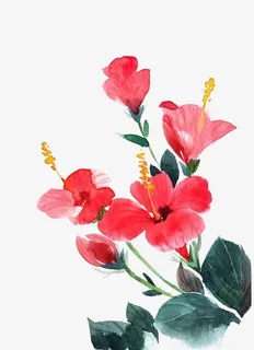 鲜花水墨画设计免抠