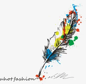 彩色墨点毛笔羽毛免抠