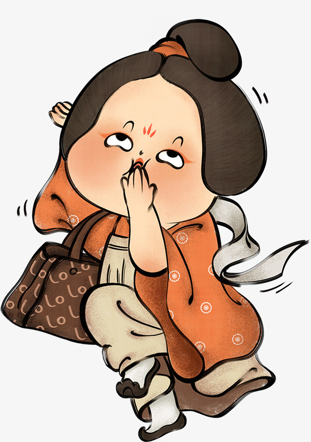 国潮女性人物元素免抠手绘/卡通手绘元素