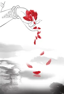 佛手红色玫瑰花瓣远山高清