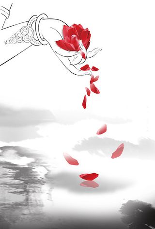 佛手红色玫瑰花瓣远山高清