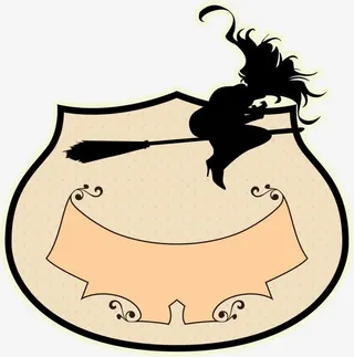 卡通手绘骑笤帚的女巫边框免抠