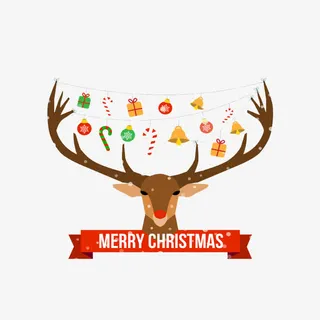 清新圣诞驯鹿贺卡免抠
