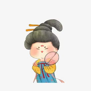 卡通手拿扇子的胖美人素材免抠