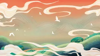 国潮山水祥云背景高清