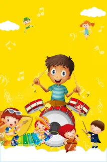 黄色手绘开学季少儿才艺招生人物背景高清