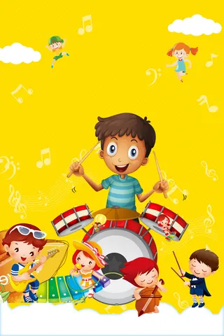 黄色手绘开学季少儿才艺招生人物背景高清