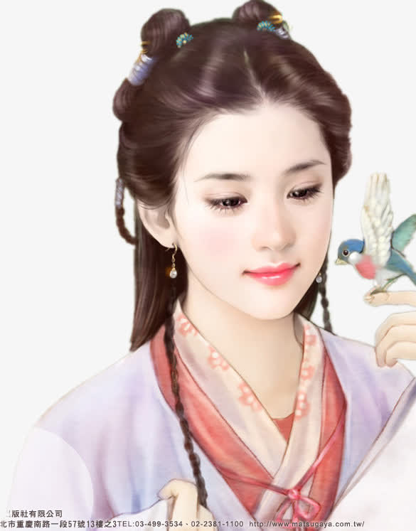 喜鹊清秀古风手绘女子免抠