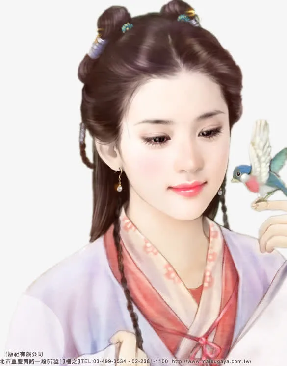 喜鹊清秀古风手绘女子免抠