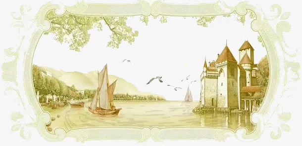 精美的山水画免抠