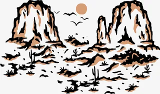 复古山水野外图免抠