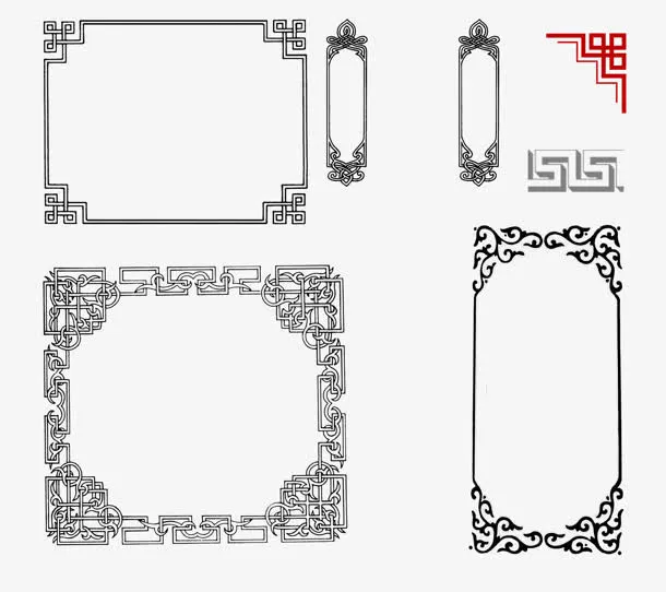黑色中式花纹边框样式免抠