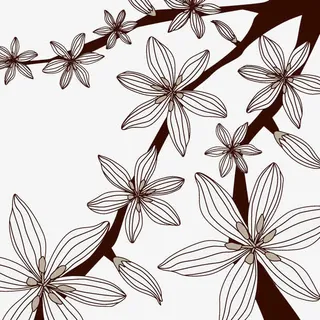 手绘花树枝免抠