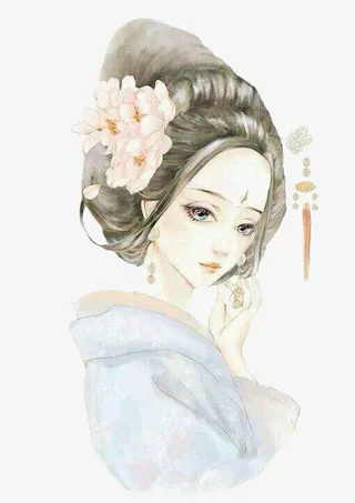 古代美女古风水彩手绘免抠