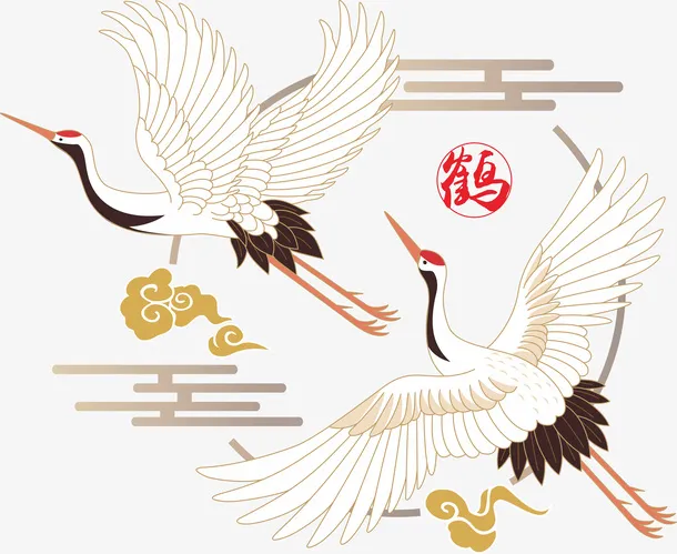 国潮手绘仙鹤03免抠