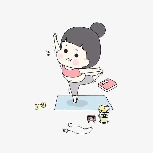 卡通咬紧牙关保持瑜伽动作的女孩免抠