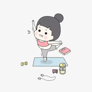 卡通咬紧牙关保持瑜伽动作的女孩免抠