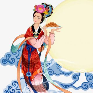 手绘中秋节月饼美女免抠