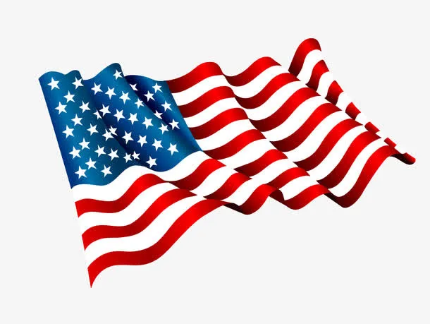 矢量手绘飘扬的美国国旗免抠