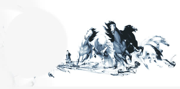 水墨画马群团队素材免抠