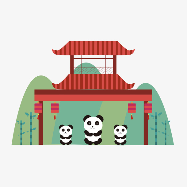 中国传统熊猫红色牌坊青山四川免抠