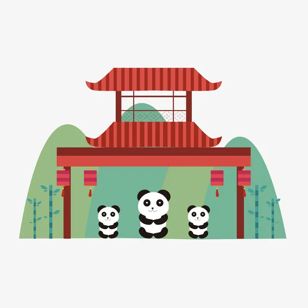 中国传统熊猫红色牌坊青山四川免抠