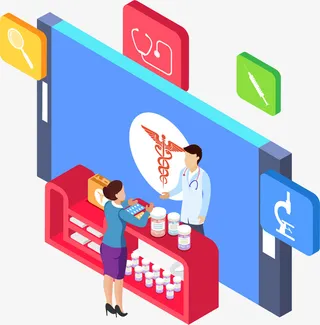 2.5D矢量买药医疗插画免抠