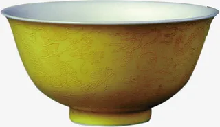 龙纹宽口碗具黄色复古免抠