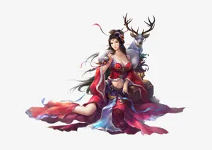 手绘仙鹿女子免抠