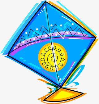 蓝色水彩卡通风筝免抠