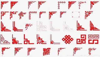 中国风红色边框角合集免抠