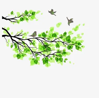 绿叶树枝小鸟免抠装饰植物元素