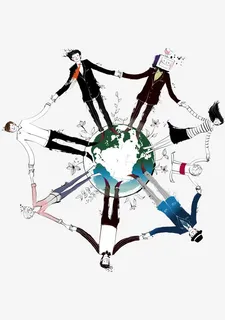 踩在地球上手拉手的众人免抠