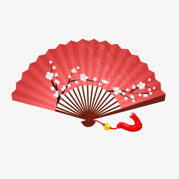 经典红色折扇插画免抠