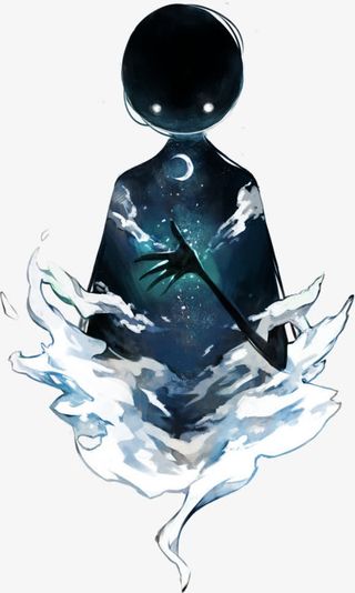 手绘黑色夜空人影卡通免抠