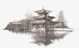 手绘古建筑免抠