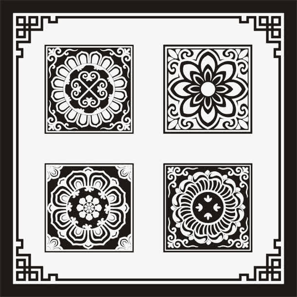 中国风黑色方框花纹免抠