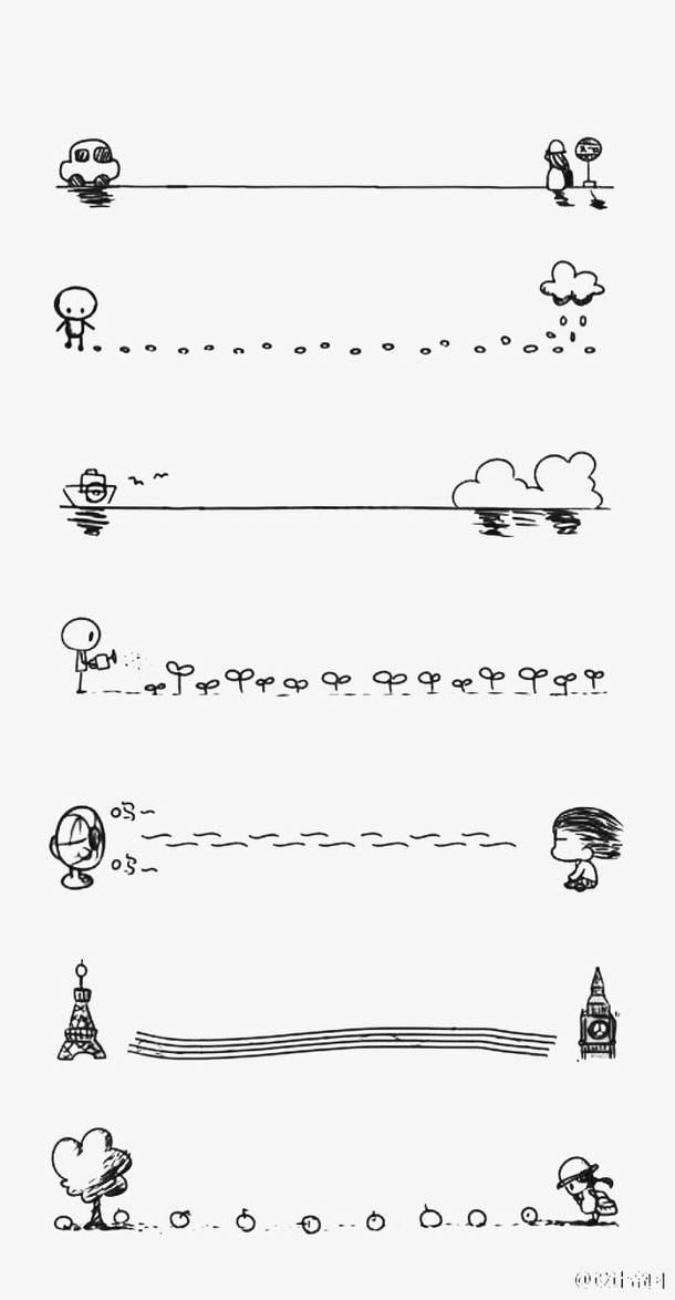 手绘黑色创意分割线免抠