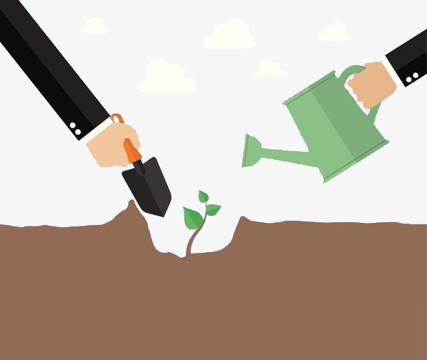 卡通手绘正在植树的手免抠