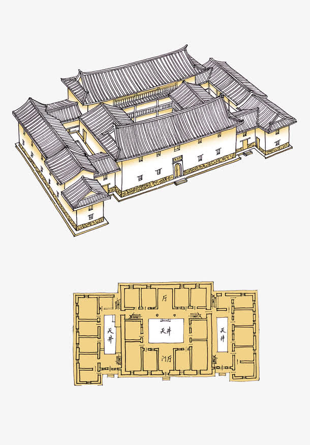 中国文化建筑设计院落客家建筑P免抠