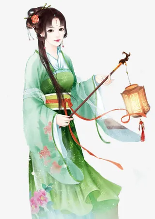 立绘手拿灯笼女子免抠