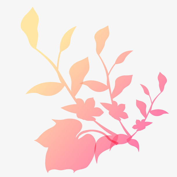 渐变粉红树叶免抠