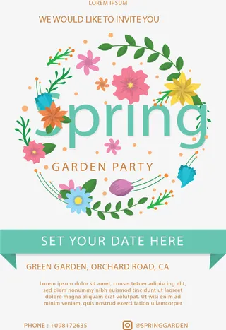 浪漫春花花环海报免抠