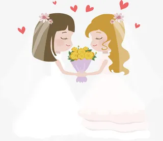 穿婚纱的两个女孩免抠