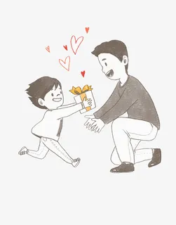 手绘插画父亲节亲子插图给爸爸礼免抠
