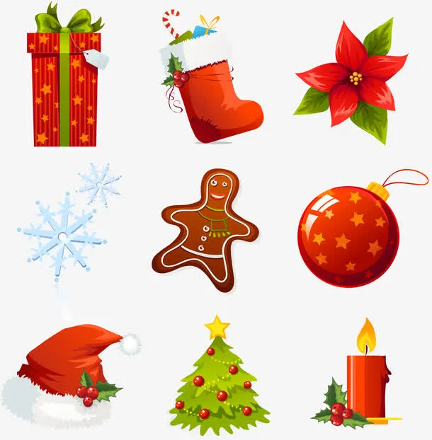 圣诞装饰物件矢量图标免抠