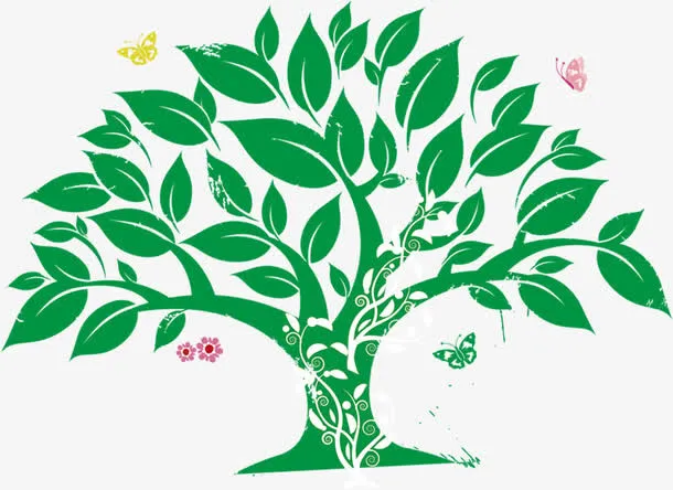手绘春天绿色大树免抠