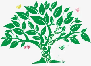 手绘春天绿色大树免抠