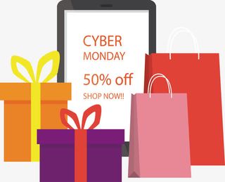 彩色礼盒手袋促销海报免抠